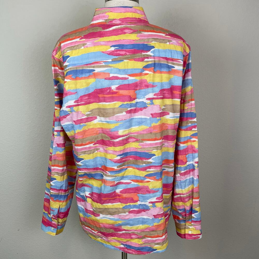 J Mclaughlin Multicolor Abstract Stripe Long Sleeve Button Top Large - Picture 5 of 8